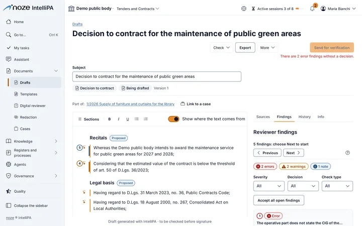 A draft determination in IntelliPA with the Reviewer's findings
